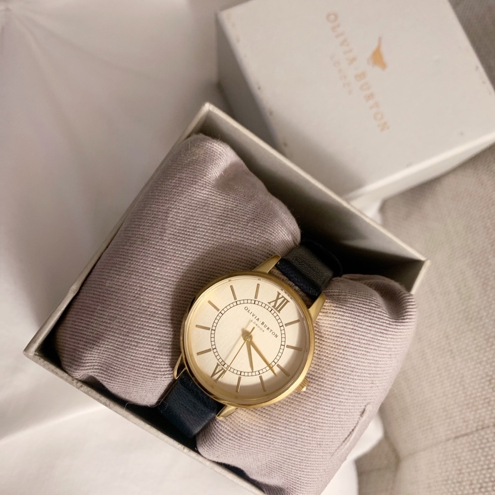 Olivia Burton Gold Watch with Navy Vegan Leather